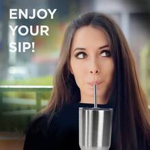 Stainless Steel Drinking Straws Set Of 4, Curved Reusable Metal Straws 20oz Tumblers, With Cleaning Brush - 1 - View 7