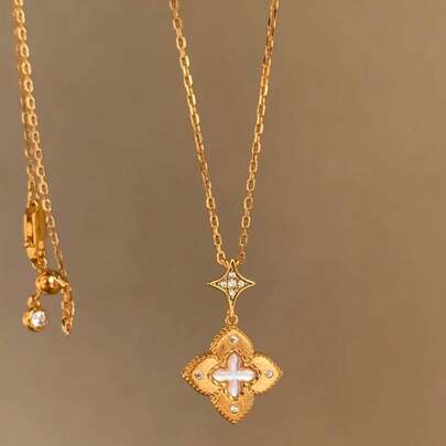 1 chiếc mặt dây chuyền hình cỏ bốn lá bằng thép không gỉ mài mờ, trang sức tinh tế, kiểu dáng choker thanh lịch và đa năng.