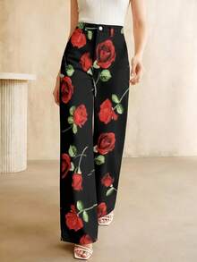 2026 Summer New Styles Floral Pattern 3D Women's Jeans Red Roses On Black Background Spring Summer Casual Wear Gift For Her - White - View 2