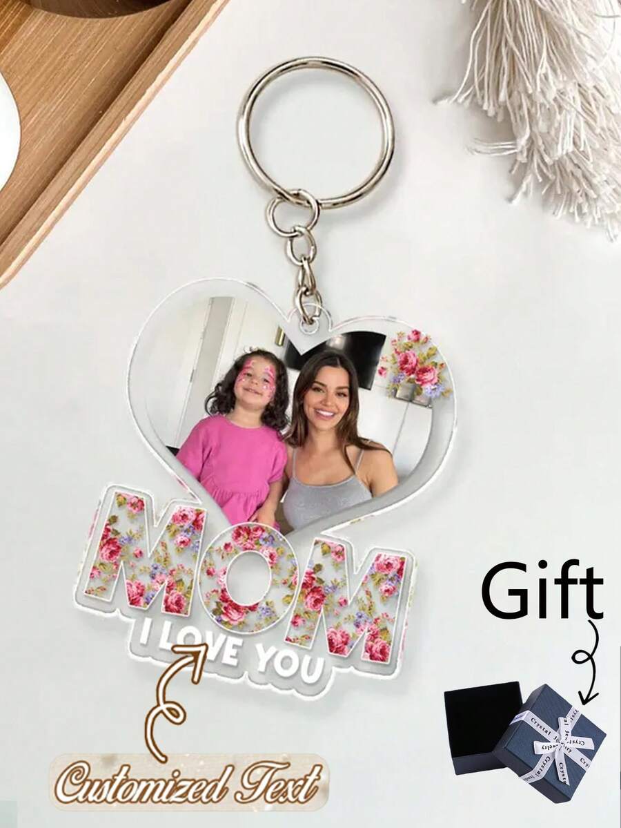 Personalized Mom Photo Keychain, Custom Acrylic Picture Keychain For Mom, Mothers Day Gift From Kid, Heart Photo Keyring,Mom I Love You Gift - Multicolor - View 1
