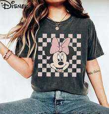 Disney Oversized T-Shirt Retro Minnie Shirt, Minnie Mouse  Shirt, Checkered Disney Sweatshirt, Disney Girl Trip Shirt, Disney Family Shirt, Disney Trip - 黑色 - 查看 1
