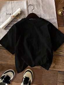 Women's Summer-Shirt With Short Sleeves And Round Neck, Loose Spider Print - Sleep - Black - View 2