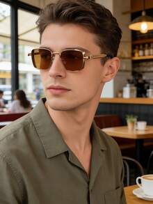 Retro Gold Metal Frame Glasses, Suitable For Men And Women, Steampunk Style, Street Fashion, Can Be Worn Daily And For Driving - Black - View 12