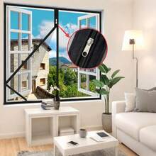 Lưới chống muỗi có khóa kéo, viền đen, dễ dàng đóng mở, thoáng khí, thích hợp cho cửa sổ nhà ở. - Lưới màu đen với khóa kéo màu đen - Xem 8