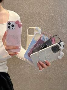 SANRIO Ốp điện thoại KT hình mèo thắt nơ lấp lánh, tương thích với Apple 17 Pro Max/16/15/14/13/12/11, ốp bảo vệ lấp lánh sang trọng. - Nhiều màu - Xem 2