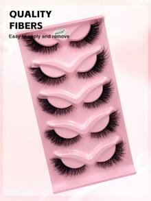 ENCHUW 5对猫眼假睫毛，透明梗，仿貂毛假睫毛，3D卷翘，飞扬自然，打造凌乱感眼尾，拉长眼型，漫画风格，柔软舒适。 - 黑色 - 查看 5