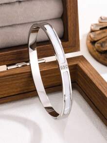 Zyhcayer 5pcs/Set /1 Pc High Quality Minimalist Elegant Luxury Sparkling Star Bangle Bracelets, Titanium Steel Bracelet With High-End Vibe For Women - Silver 3 - View 8