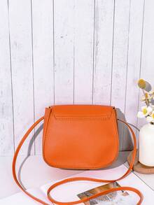 Mini Butterfly Print Decorated Metal Crossbody Shell Bag - Orange - View 7