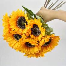 6支人造向日葵花束 - 仿真黄色花朵，适用于婚礼、家居、户外、餐桌装饰 | 秋季、圣诞节、感恩节、万圣节中心装饰品 | 耐用合成花卉艺术品，适用于派对和节日 | 无需维护 - 彩色 - 查看 5