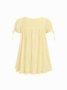 Womens Square Neck Babydoll Dress Solid Color Summer Puff Short Sleeve A-Line Mini Ruffled Dresses Casual Loose Fit Mini Dress For Daily Travel - Light Yellow - View 4
