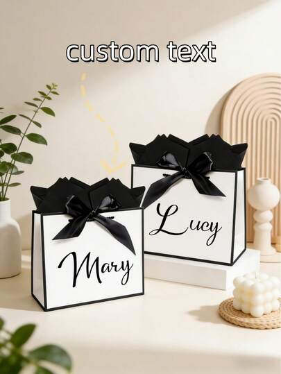 2 piezas Bolsas de papel para regalo con texto personalizado impreso, bolsas de embalaje de regalo reutilizables, adecuadas para regalos de vacaciones, regalos para seres queridos y amigos