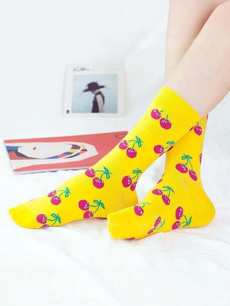 3/5/10 Pasang Kaos Kaki Motif Buah Acak, Kaos Kaki Modis & Menarik untuk Wanita, Cocok untuk Pakaian Musim Panas, Liburan & Perjalanan - MultiWarna - View 1