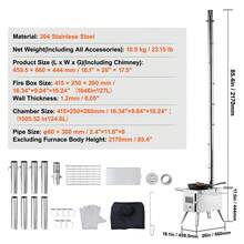 Estufa de leña, 86 pulgadas, estufa de tienda de campaña de acero inoxidable, estufa de leña portátil con tubos de chimenea y guantes, estufa de tienda de campaña caliente Firebox de 3000 in³ para cocinar y calentar al aire libre con 8 tubos - 86 pulgadas - Ver 11