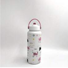 1pc Cute Cat Pattern Insulated Water Bottle With Handle - Perfect For Gym, Office, Party, Camping And Travel - Ideal Gift For Family And Friends - Multicolor - View 10