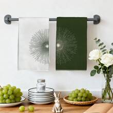 2pcs White & Green Hand-Painted Line Sun Pattern Kitchen Towels, 40*60cm Soft Microfiber Material Tea Towels, Suitable For Home, Kitchen, Restaurant, Outdoor Camping, Tabletop Cleaning, Dish Drying, Gift - Multicolor - View 6