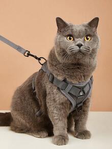 1 Set Pet Outdoor Harness With Reverse Leash, Breathable - Grey - View 1