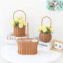 Handwoven Rattan Round Flower Basket, Suitable For Weddings, Valentine's Day, Parties, Events, Can Be Used As Centerpiece Decor Or Flower Vase - Flower Basket - View 8