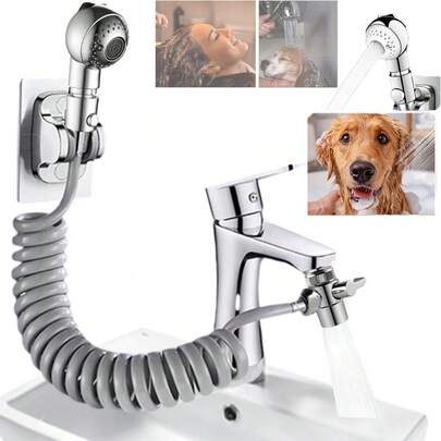 Vòi xịt vệ sinh cầm tay gắn vào vòi nước, vòi xịt bồn rửa có thể điều chỉnh áp lực nước với ống mềm, đầu phun mềm mại thân thiện với da để vệ sinh và làm sạch phòng tắm.