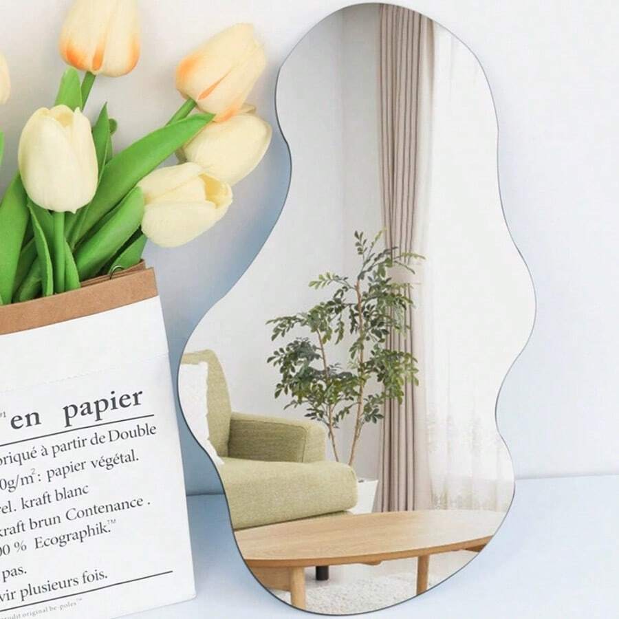OUTANA 1 pieza Espejo de pared acrílico de forma especial, espejo decorativo de pared de 2 mm de grosor, a prueba de agua, antihumedad, fácil de limpiar e irrompible, adecuado para entrada, dormitorio, sala de estar, baño, espejo de maquillaje, oficina y otras habitaciones, decoración del hogar de primavera