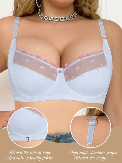mimilemon Sujetador blanco sexy de encaje para mujer de talla grande - Con relleno fino y aros, diseño cómodo con efecto push-up