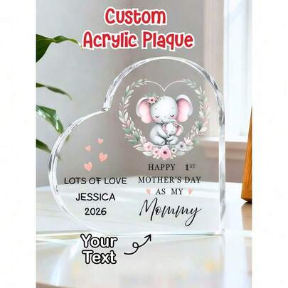 Bộ 1/3/5 tấm bảng acrylic hình trái tim tùy chỉnh, quà tặng Ngày của Mẹ cá nhân hóa, kỷ niệm chất lượng cao bằng acrylic trong suốt với hình voi, hoàn hảo cho Ngày của Mẹ đầu tiên, Ngày của Mẹ, sinh nhật, kỷ niệm, lý tưởng làm quà tặng cho mẹ, quà tặng cho mẹ mới sinh và trang trí nhà cửa.