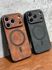 新款奢华仿皮磁吸防震手机壳，兼容 17/16/15/14/13/12/11 Pro Max Plus/Air/17 Pro/17 Pro Max，镜头保护，支持无线充电。 - 黑色 - 查看 2