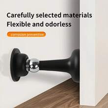 4-Piece Set Of Magnetic Door Stoppers - Stainless Steel And Rubber, No-Drill Adhesive/Floor Installation, Strong Magnetic Attraction, Suitable Wall And Floor Protectors Heavy, Black, Metal-Like Surface With Rust-Resistant Material - 黑色-4件套 - 查看 1