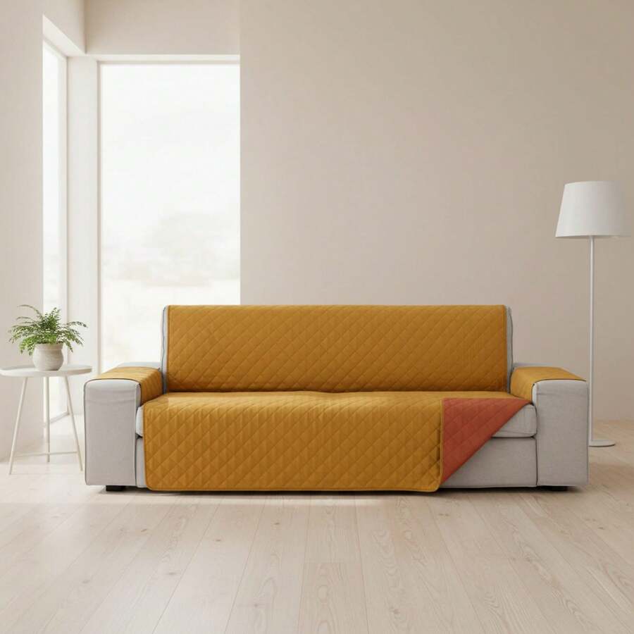 Kiva Padded And Reversible 4-Seater Sofa Cover, Various Colors Available - Premium Sofa Protector, Fitted, Durable And Elegant Material - 挪威芥末 - 查看 1