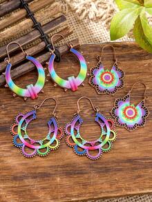 TopHanqi Bohemian Rainbow Ombre Retro Earrings, Vintage Hollow Copper Earrings, Vacation Personalized Earrings - Multicolor - View 13