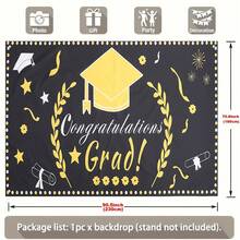 1 Piece Of Graduation Season Polyester Banner - 90.5x 70.8inch , Mixed Color Design "Congratulations Graduates!" With Hat And Diploma Pattern, Suitable For Outdoor Decoration, Home And Studio Props, Holiday Parties, And Room Decoration - 查看 4