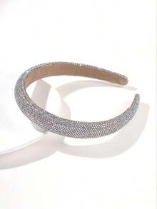 Party Full Rhinestone Headband, Wide-Rimmed With Rhinestone Decoration, Shiny, Luxurious, And Fashionable Headband, Hairband, Headpiece, Hair Accessory. - 銀色 - 查看 10