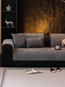 1pc Geometric Non-Slip Sofa Cover, Suitable For All Seasons, Dust-Proof Sofa Slipcover, Pet-Friendly And Anti-Scratch Sofa Seat Cover, Machine Washable, For Room Decor, Fits L-Shaped Sofa, Single Sofa, Loveseat, 3-Seater Sofa, 4-Seater Sofa And Modular Sofa (Sold Separately) - Dark Grey - View 5