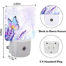 Globos de corazón rosa con luz nocturna, luces de noche enchufables con sensor de anochecer a amanecer para escaleras, pasillo, recámara, ideal para mujeres, niñas y niños, 0.5 W - Mariposa lavanda - Ver 3