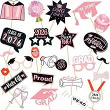 24pcs Pink Graduation Photo Studio Props, 2026 Graduate Exclusive, Graduation Ceremony Decorations, Photography Props Set, Signs, Photo Props, Suitable For Congratulating University Graduates Party, Photo Gifts And Decorations - View 1