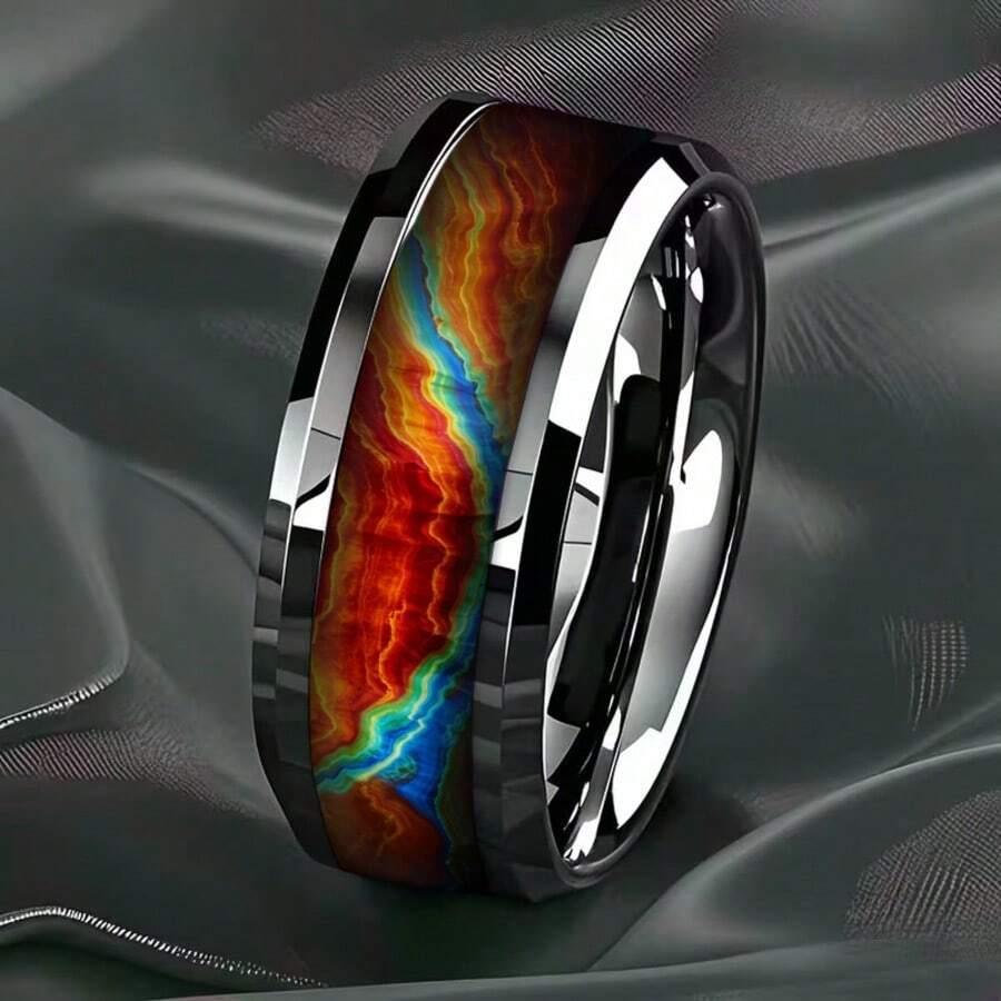 1 Pc Fashion Flame Gradient Color Pattern Stainless Steel Rings For Men/Women Anniversary Jewelry Accessories Fashion Men/Women Rings Birthday/Anniversary/Holiday Gifts For Him Everyday Jewelry - Silver - View 1