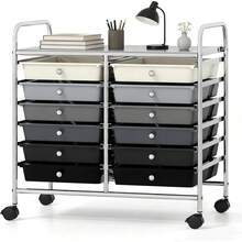 COSTWAY 10-Drawer Rolling Storage Cart, Utility Mobile Trolley With Removable Drawers & Universal Casters & 2 Brakes, Versatile Flexible Drawer Organizer Cart For Home, Office (Rainbow) - màu đen - Xem 10