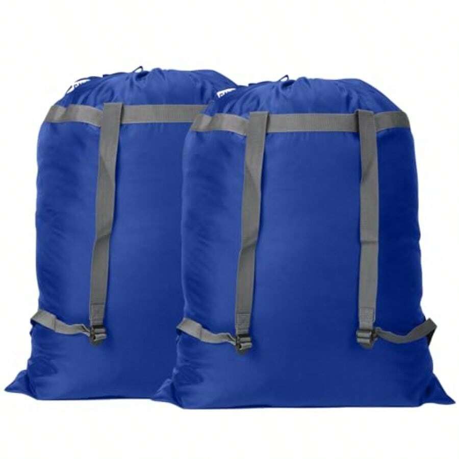 Paquete de 2 mochilas para la colada bolsa de lavandería resistente de 27 x 34 pulgadas con correas para el hombro cierre de cordón mochila de lavandería plegable resistente para la - Azul x 2 - Ver 1