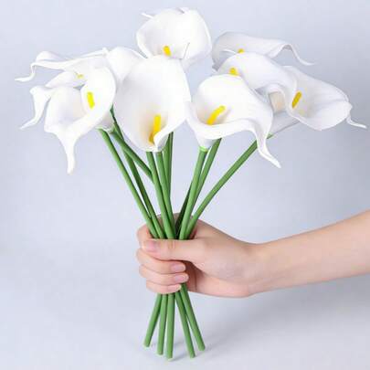16 Stems White Calla Lily, 13 Inch Artificial Flowers, Ideal For Bouquets And Weddings. Lifelike Artificial Flowers Suitable For Home Decor, Wedding Bouquets, Parties, Baby Showers, And Bridal Bouquets.