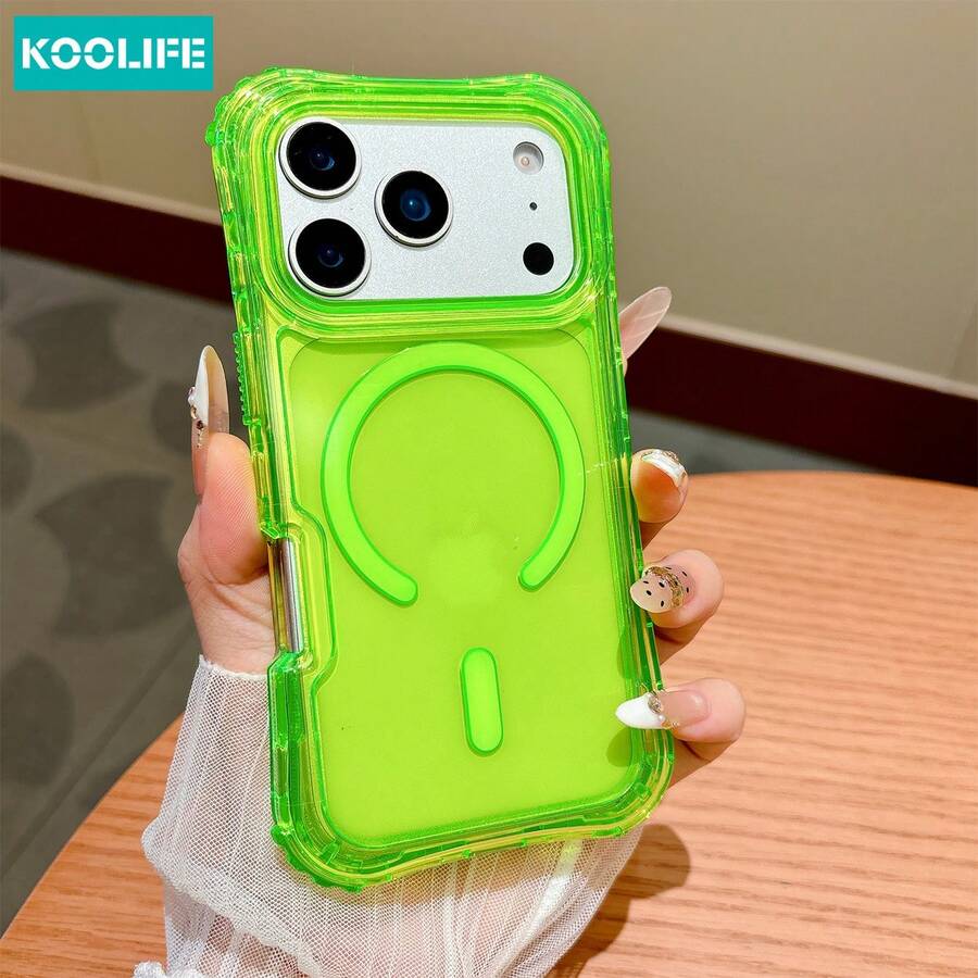 Koolife 1件裝透明綠色3合1硬殼手機殼，磨砂親膚觸感磁吸四角防摔極簡手機殼，適用於 18 Pro/18 Pro Max/13 14 15 16 17 Pro Max Plus，極簡時尚日常使用設計