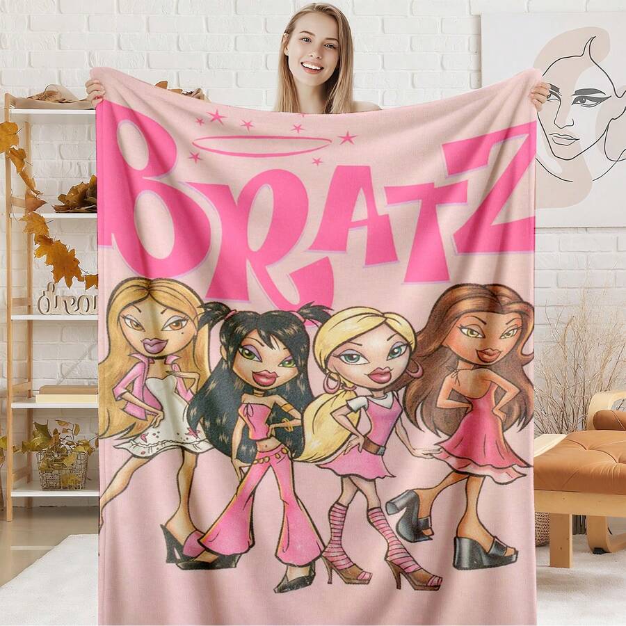 1PC Bratzs S Blankets Flannel Sofa Throw Blanket Breathable Throw Blankets,With For Couch, Bed, Camping, Travel, Office, Home Nap, Multipurpose Gift Flannel Blanket-280gsm - multicolour 9 - 查看 1