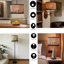 1個 12英吋傳統波希米亞風 孔雀、鳳凰與仙鶴異國花鳥圖案竹製圓筒燈罩，適用於檯燈、落地燈、吊燈、壁燈，相容 E14、E26、E27 燈座及燈架與燈飾頂飾，適合各種燈具更換，居家照明升級理想選擇（不含燈具與電源） - 異域花鳥植物圖案 - 查看 3