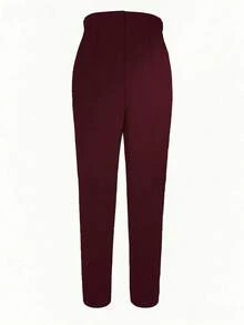 Pantalones tobilleros elegantes de unicolor y ajustados con cinturón para mujer, pantalones de trabajo y uso diario, color rojo primavera - Burdeos - Ver 5