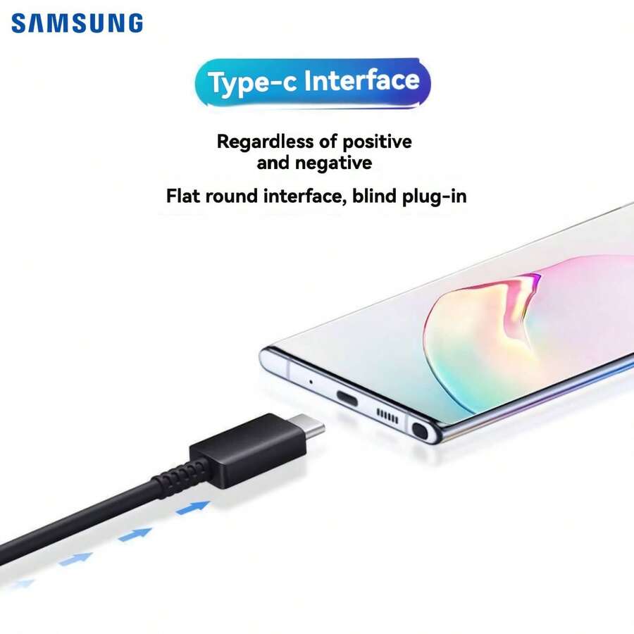 Samsung 双USB-C 5A快充EP-DX510版2.4米PD快充线，适用于Type-C设备、智能手机、平板电脑和笔记本电脑 - 黑色 - 查看 1