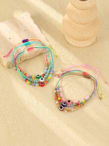 6 piezas Pulseras trenzadas con ojo malvado - Multicolor 2 - Ver 3