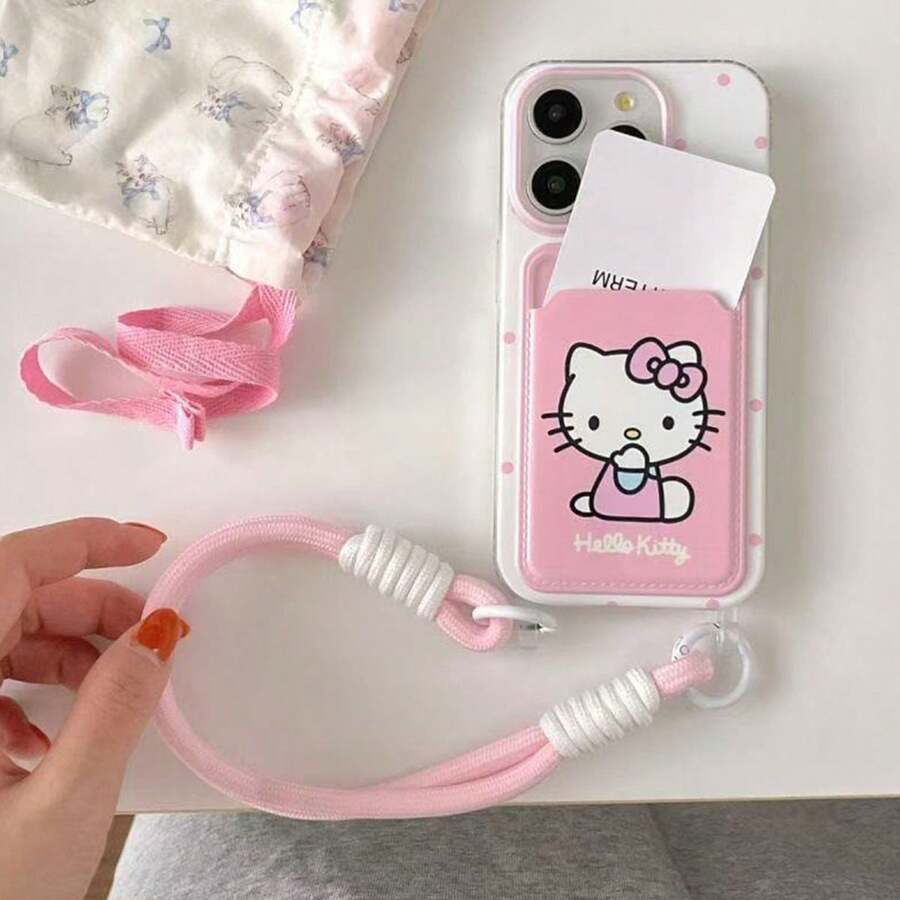 SANRIO 可爱猫咪卡包手机壳，兼容苹果17 Pro，软壳，适用于16/15/14/13/12/11英寸手机，带挂绳，保护套 - 粉色 - 查看 1