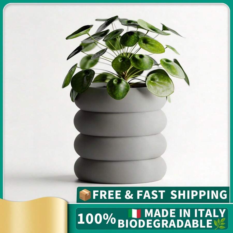 ORIZZONTE Jarrón decorativo moderno con diseño de anillos superpuestos – Estilo escultural minimalista para suculentas y cactus – Soporte creativo para plantas para el hogar/oficina – 100% Hecho en Italia, Envío desde Italia