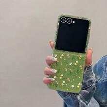 Ốp lưng điện thoại màu xanh lá cây lấp lánh họa tiết hoa lá và ngôi sao, mặt dây chuyền hình cỏ bốn lá, tương thích với Samsung Galaxy ZFlip7 Z Flip6 ZFlip 5 Zflip6 Zflip5, chống sốc. - màu xanh lá - Xem 3