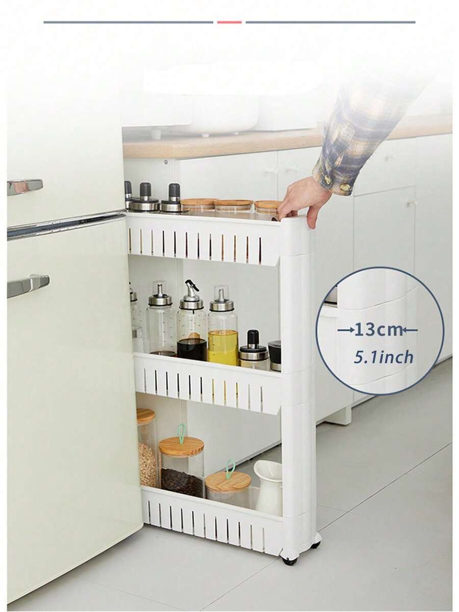 Household Multi-Storey Trolley Storage Rack Seam Cabinet Bathroom Storage Cabinet Refrigerator Seam Storage Cabinet Multi-Storey Floor Ultra-Narrow Finishing Cabinet Edge Cabinet Suitable For Bedroom, Kitchen, Living Room, Finishing Snacks. - View 1
