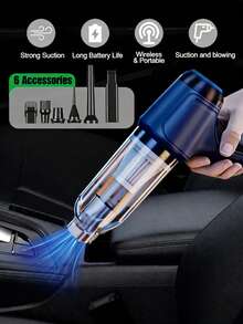 3-In-1 Car Vacuum Cleaner, High Suction Portable Cordless Vacuum Cleaner For Wet & Dry Use, 2400mAh - Blue - View 8
