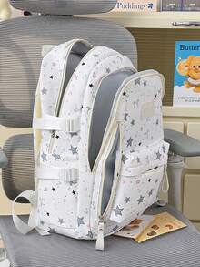 Vit stjärntryck ryggsäck med stor kapacitet, flickväska för student, pendlarväska för laptop - Vitt - Visa 6